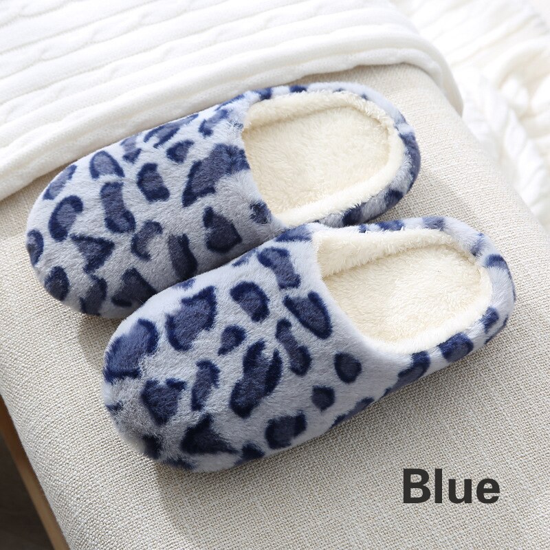 Mannen Vrouwen Zachte Bodem Thuis Slippers Luipaard Print Indoor Floor Slippers Antislip Schoen Voor Slaapkamer Huis Slippers Warme schoenen: blue / 36-37