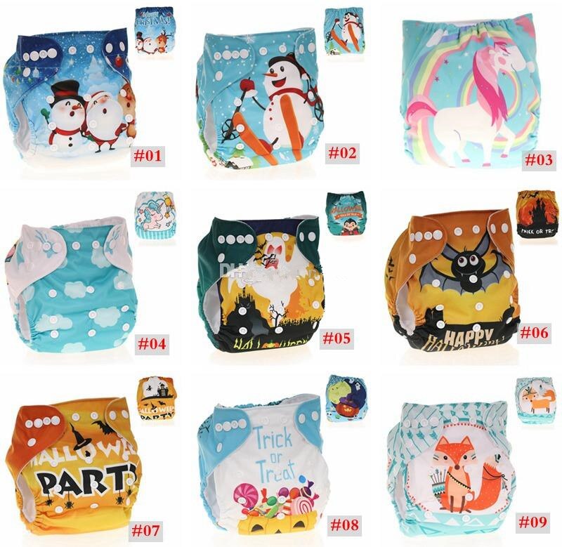 Baby Reusable Diapers Cloth Infant Washable Cartoon Unicorn Animal print Diaper Cover Kids Christmas Halloween Nappies 10pcs/lot