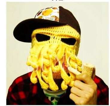 Grappige winter octopus muts baard brei muts voor kinderen 9 kleuren beschikbaar: Geel