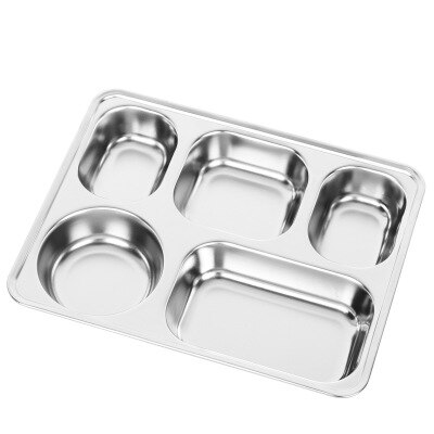 1Pcs Dikke Snacks Compartiment Met Deksel Rvs Lunchbox Student Kantine Fabriek Lunchbox: 5 grids