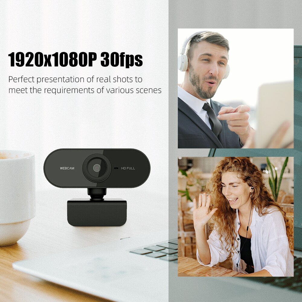 Webcam Full HD com Mic, Mini Câmera de Computador, USB, Flexível, Rotativa, Laptop, Desktop, Educação Online, 1080P