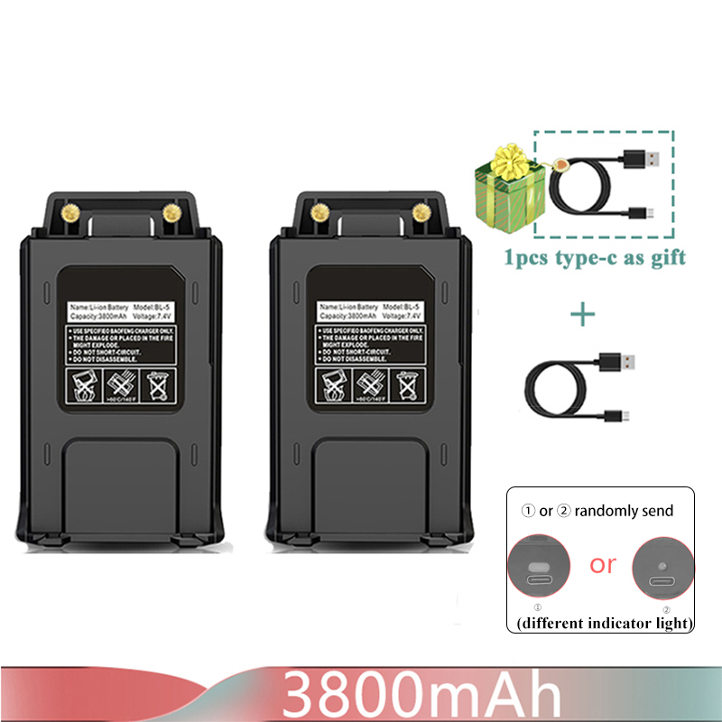 Baofeng UV 5R Battery Type-C Charger Thicker 3800mAh BL-5 For Walkie Talkie Radio UV-5RC UV-5RE BF-F8 BF-F8HP GT-5R BF-F9 UV-5X3: Brown