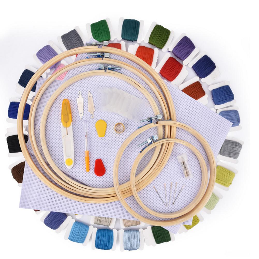 Embroidery Starter Kit Full Set-Magic Embroidery Pen Punch Needle,Hoops,Threads,Stitching Punch Pen Set Craft Tool for Beginner