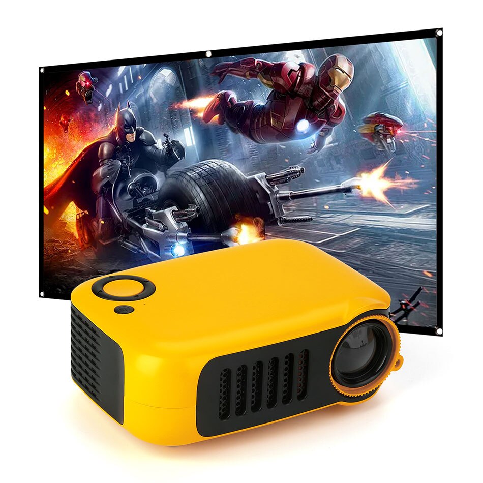 Mini proyector A2000 portátil y pantalla plegable para proyector, 320x240p, compatible con tarjeta Micro SD HDMI de 1080P con pantalla de 100/120 pulgadas