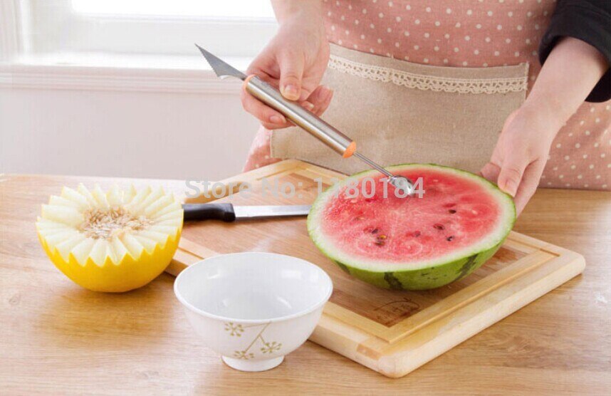 1 ST Figuur fruit snijgereedschap Verse Fruit Platter s/staal cut watermeloen lepel splitter vleesmes J0157