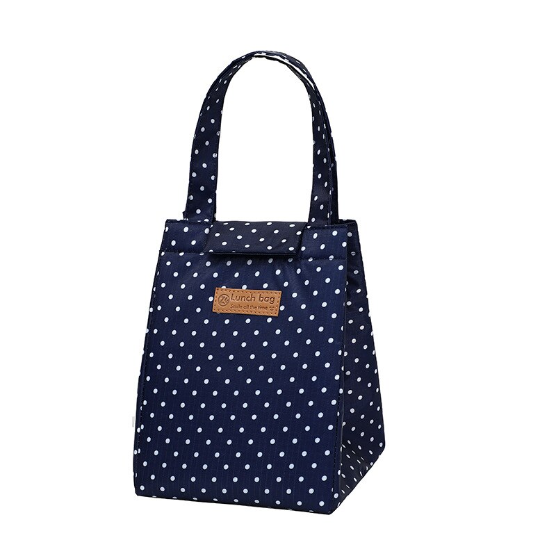 neue stil funktionale modus kühler Mittagessen Kasten tragbare isolierte leinwand mittagessen tasche heißer lebensmittel picknick tasche: Marine Blau Punkt