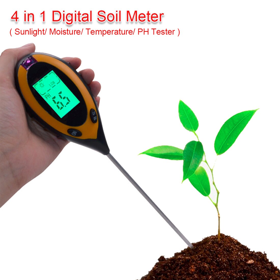 Digital Soil PH Meter Moisture Monitor Temperature Sunlight Tester For Gardening Plants Farming With Blacklight LCD Display