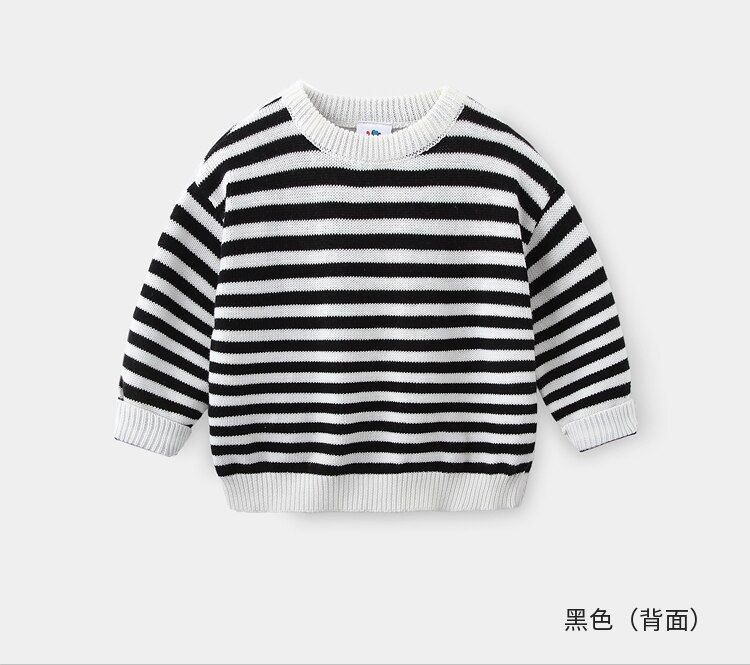 Lente herfst winter 2-10 jaar ronde hals gebreide school student kleur patchwork gestreepte mooie truien voor baby kinderen jongens: Zwart / 3t