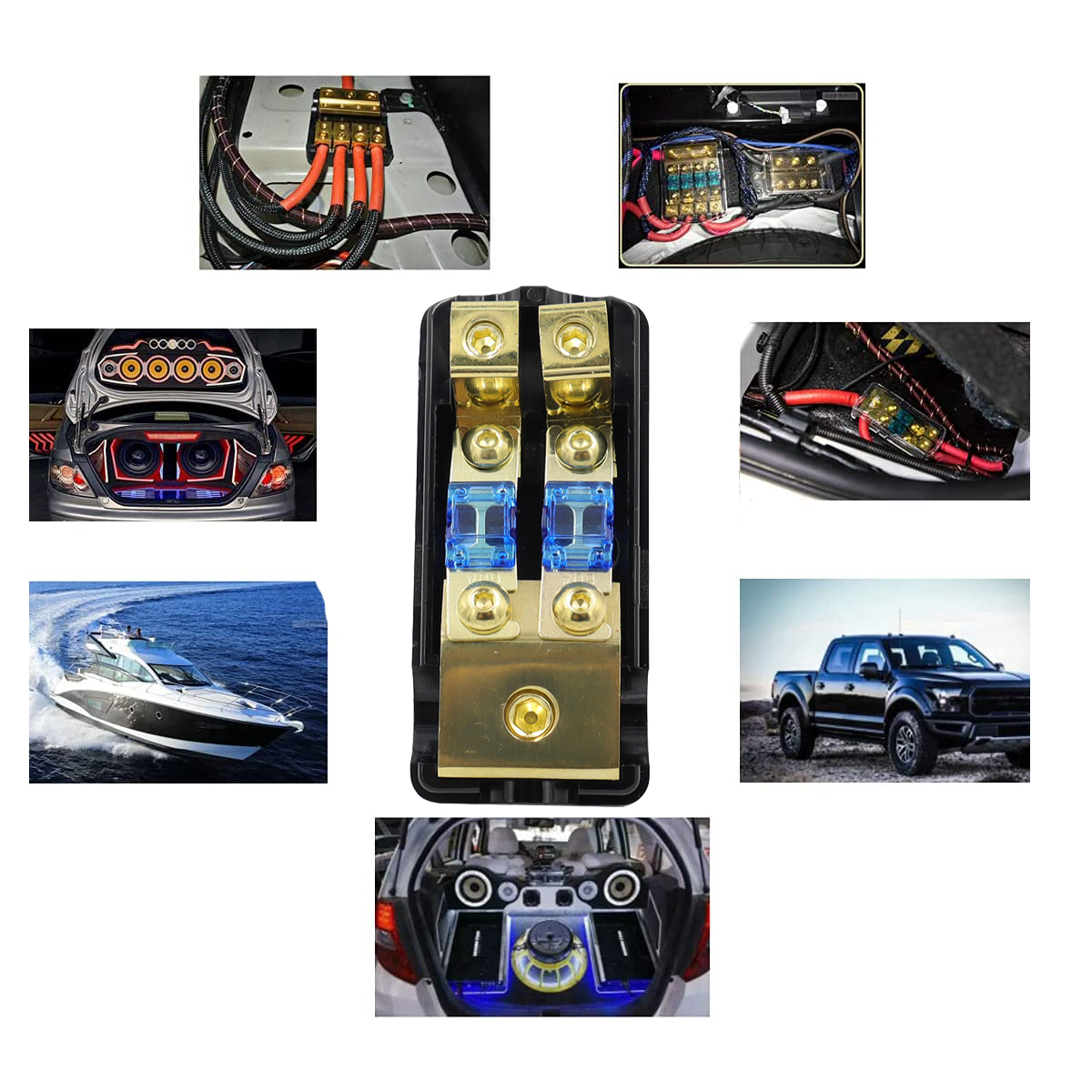 Portafusibile mini ANL a 2/3/4 gareggiare, in rame da 0/2/4 a 4/6/8 calibro Blocco di distribuzione fusibili da 60 A per amplificatore Audio stereo per auto