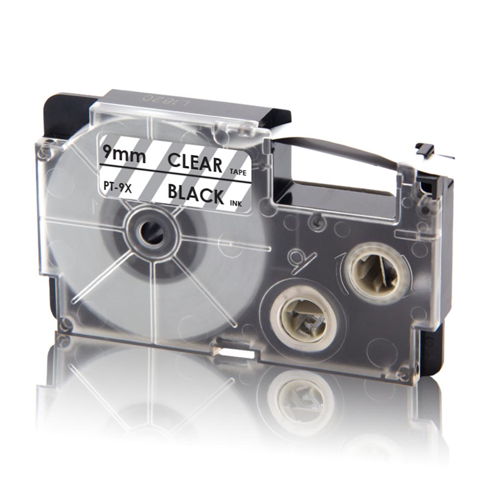 UniPlus XR-9WE Label Tapes Compatible Casio 9mm XR 9WE Black on White for KingJim Label Printer KL-M5 KL-M6 KL-M7 KL-M20 KL-M30: Black on Clear