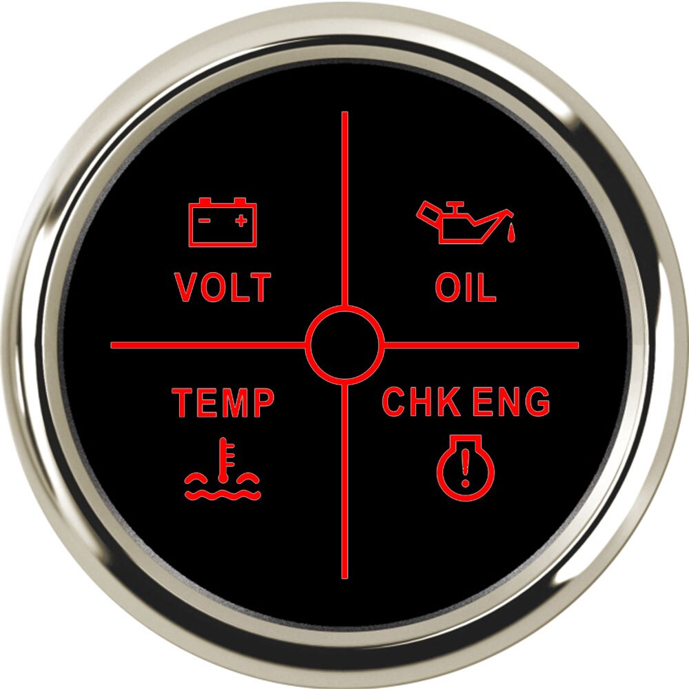 Medidor de alarma para coche y barco, medidor de temperatura del agua, voltaje, presión de aceite, control de motor, 4 indicador de alarma LED, indicador de temperatura de agua