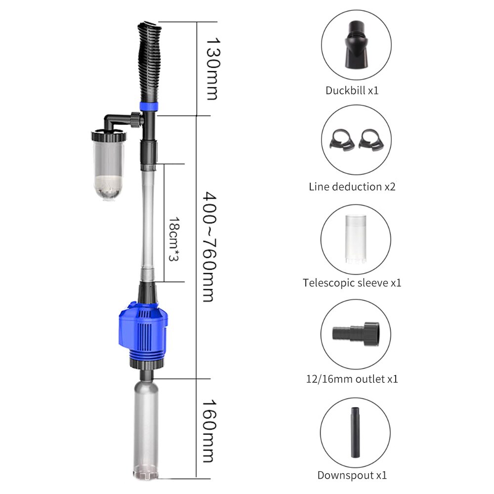 Powerful Suction Aquarium Electric Syphon Operated Fish Tank Sand Washer Vacuum Gravel Water Changer Cleaning Fish Tank Tools: 1 Pcs