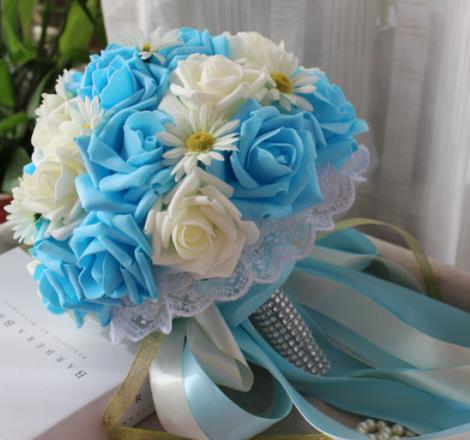 Wedding bouquets flowers artificial flower rose bouquet white bridal bouquets Beautiful Wedding Bouquet Gorgeous Beaded Cry: model 1 blue