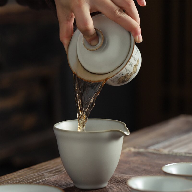 Large Jingdezhen Kiln Retro Ceramic Hand-painted Persimmon Kung Fu Gaiwan Handmade Porcelain Tea Tureen Office Tea Cup Drinkware