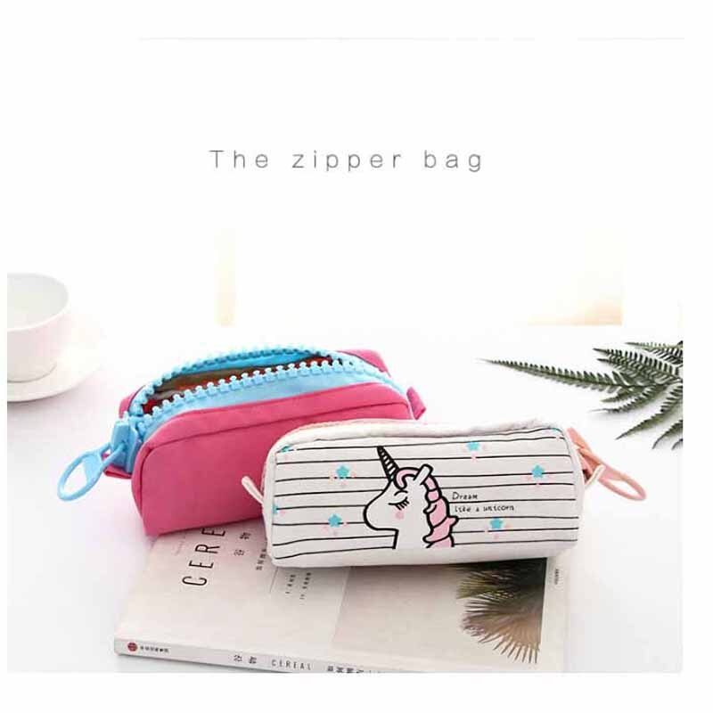 Portefeuille pour enfants, trousse à crayons licorne, rangement, dessin animé, toile, grande capacité, jolie, grande fermeture éclair, pour étudiants