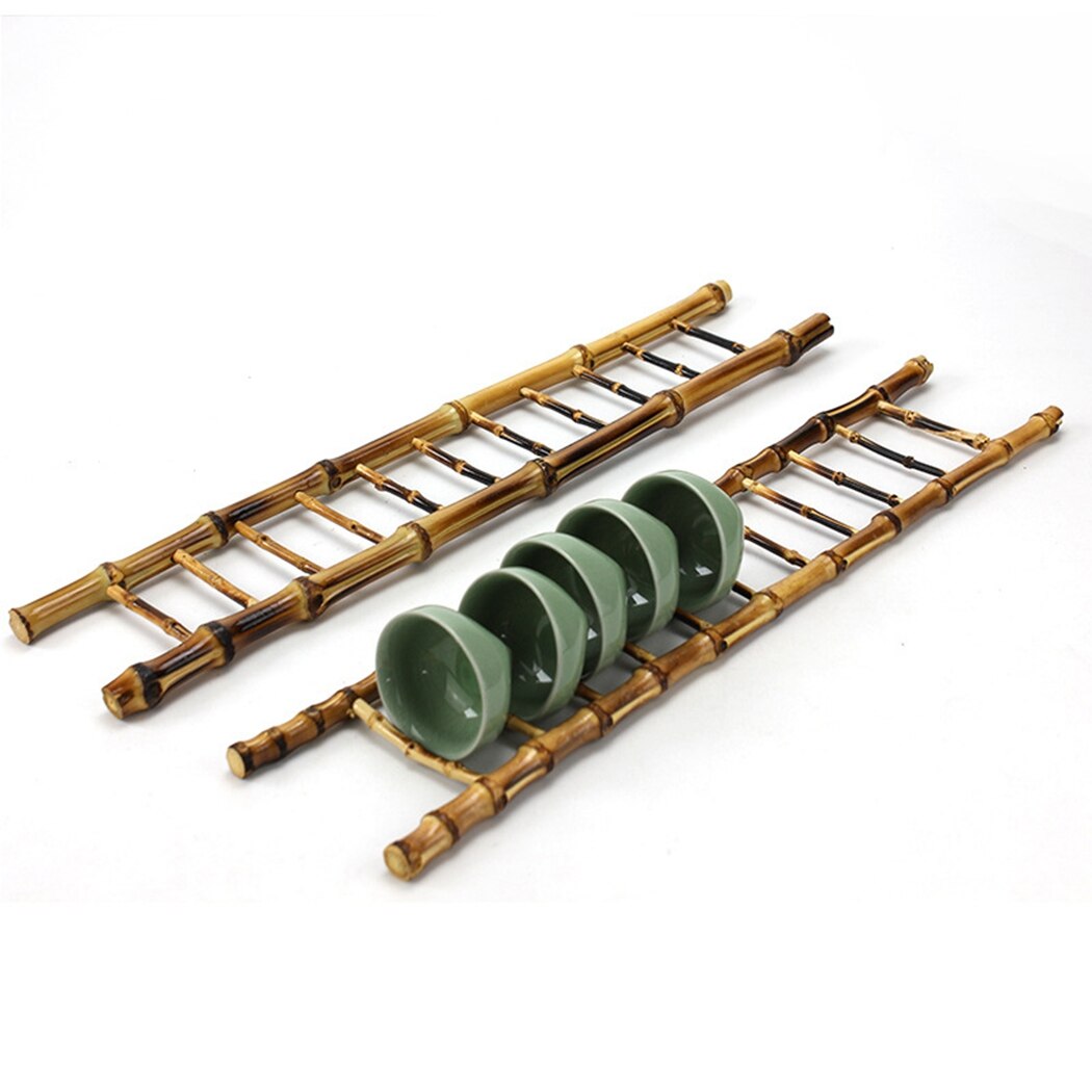 Shelf Dry Step Ladder Shape Bamboo Tea Cup Holder Cup Drying Rack Cup Storage Rack For Teacup Bamboo Tea Cup Teahouse Decoration
