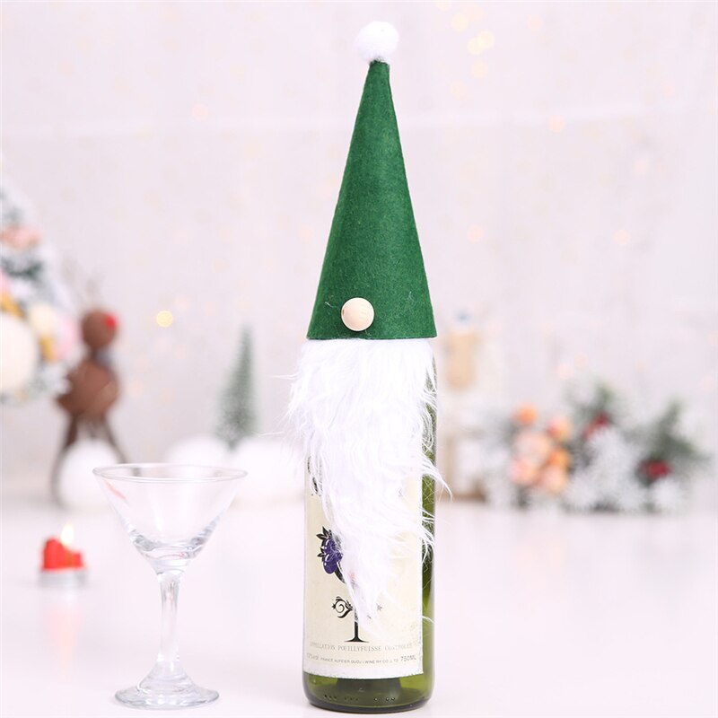 År dekorationer xmas vinflaske dække år gnome vin flaske ornament nordisk jord gud julebord dekorationer: Grøn