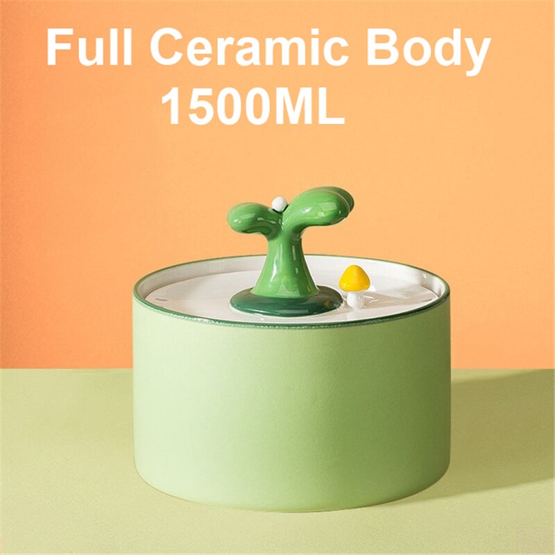 Electric Ceramic Cat Drinking Water Fountain For Cats Dogs Drinking Bowl Automatic Cat Water Fountain Dispenser Pet Supplies: Green-1.5L