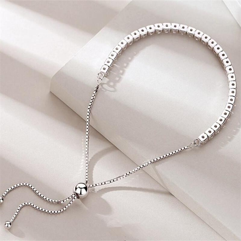 925 Sterling Zilver Crystal Bead Charm Armband &amp; Bangle Voor Vrouwen Wedding Party Elegante Sieraden Pulseras Mujer SL066