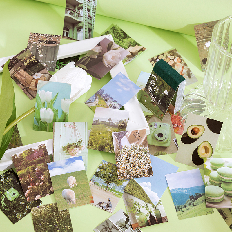 Mini pegatina de paisaje estético, pegatinas de papel con revestimiento para decoración de diario artístico, suministros de papelería Kawaii, 50 Uds.