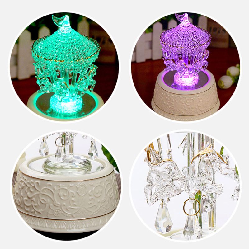 Crystal Carousel Music Box Luminous Bluetooth Rotating Musical Box Xmas