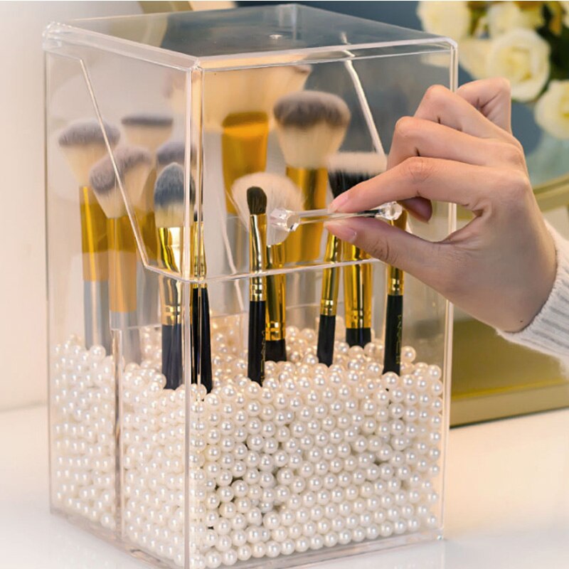Large Makeup Brush Organizer Storage Box With Lid Acrylic Brush Holder Case Clear Makeup Organizer Buy Box Send Pearls For Free: large