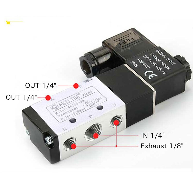 2 posisjon 5 veis pneumatisk magnetventil 4 v 210-08 enkel spole 12v 24v 110v 220v pneumatisk reguleringsventil med beslag