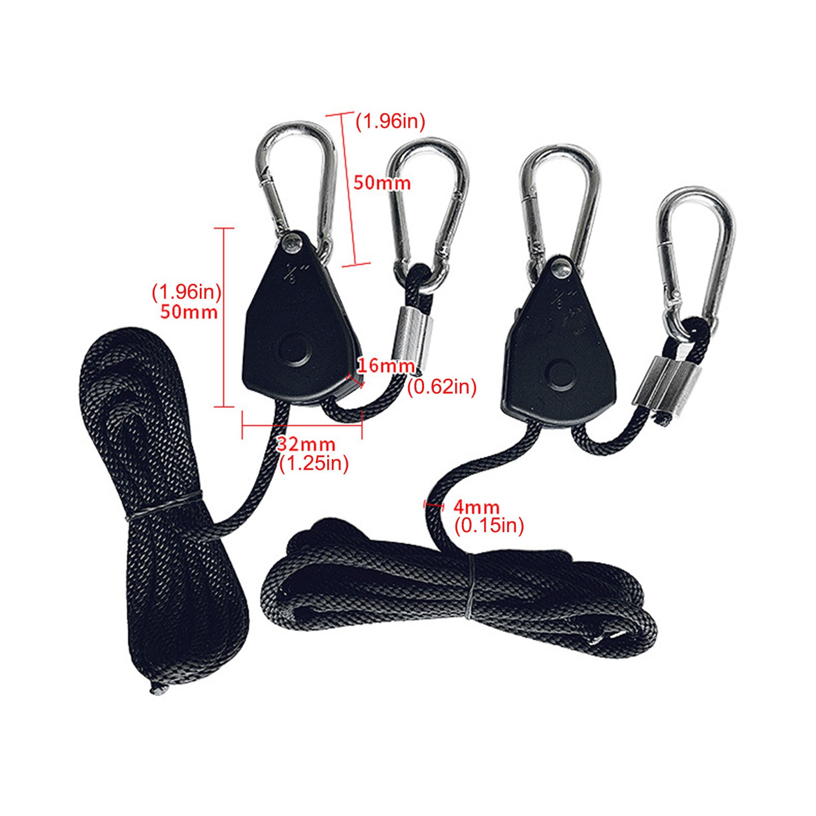 1.8Inch 8ft Long Heavy Duty Adjustable Rope Clip Yo-yo Hanger for Grow Light Kit Hanging Ratchet Canoe Bow Stern Tie Down