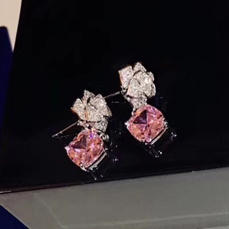 Heißer Reine 925 Sterling Silber Schmuck einstellen Für Frauen Rosa verrotten Stein Heiße Party Rose Schmuck einstellen Halskette Ring ohrringe einstellen: Rosa Ohrringe