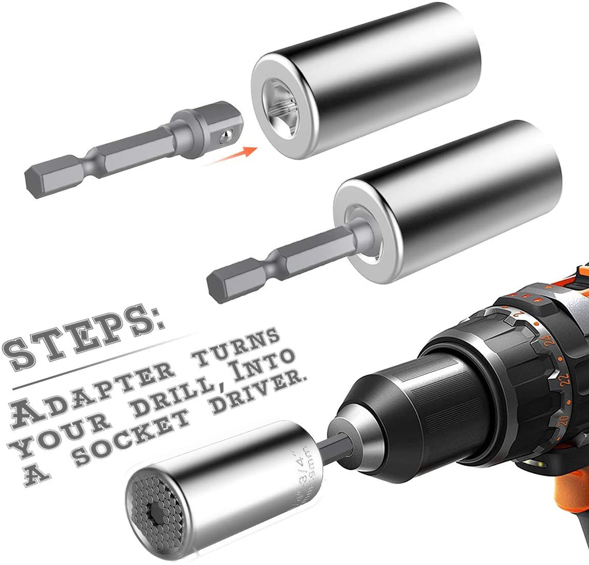 GOWKE 3Pcs Set Universal Socket Drill Adaptor Torque Wrench 7-19mm Socket Head Multifunctional Universal Sleeve