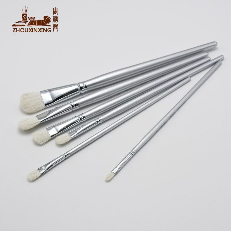 ZHOUXINXING-Juego de 6 unidades de pincel de pintura para artista, barra de madera de fácil agarre, color plata pura, pincel gouache, suministros de dibujo de acuarela