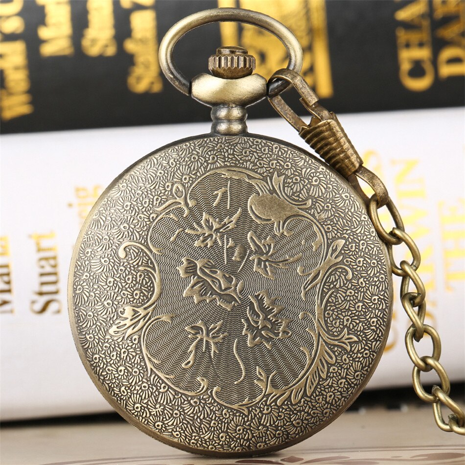Classic Retro Bronze Roman Numerals Quartz Pocket Watch Half Hunter Arabic Numerals Display Dial Unisex Pendant Pocket Clock