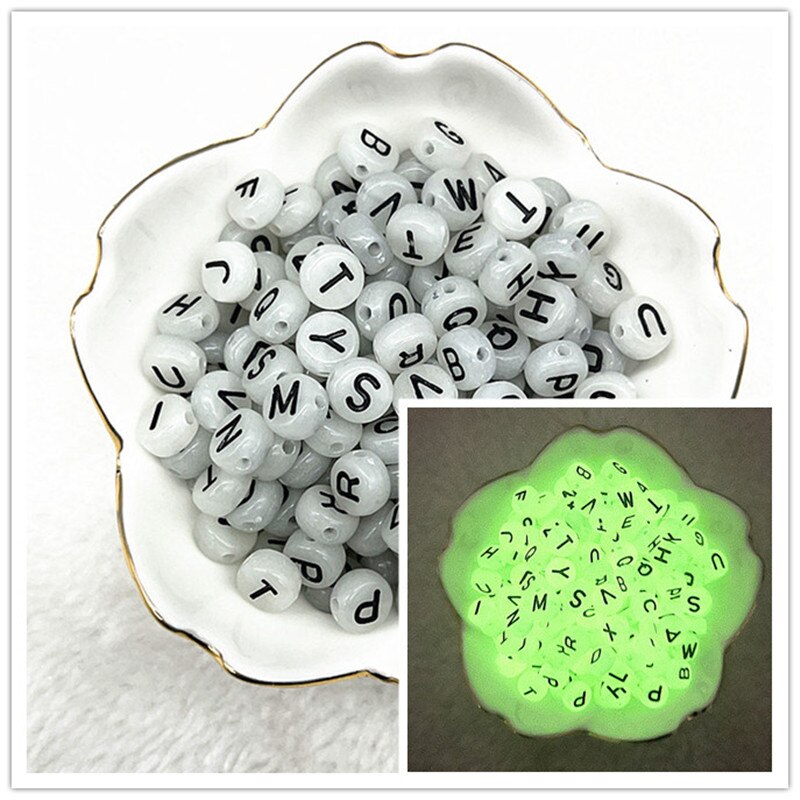 100 Uds. Cuentas luminosas de A-Z de 7x4mm, cuentas con letras, cuentas espaciadas acrílicas para fabricación de joyería, pulsera de dijes DIY