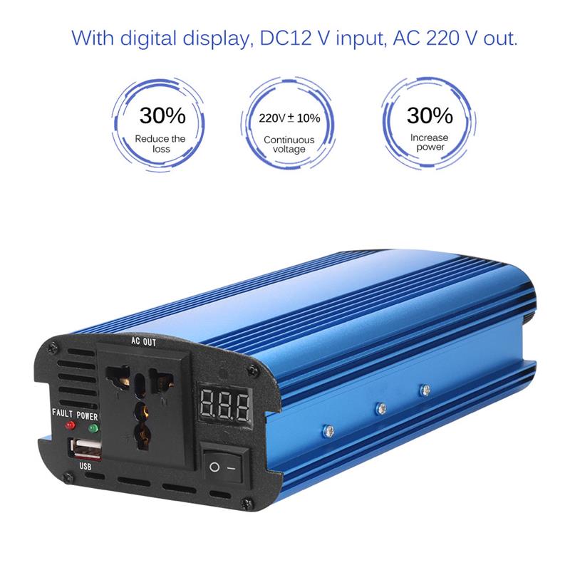 DC12 To 220V 3000W Solar Power Inverter AC Modified Sine Wave Converter Built-In Cooling Fan Manual Switch