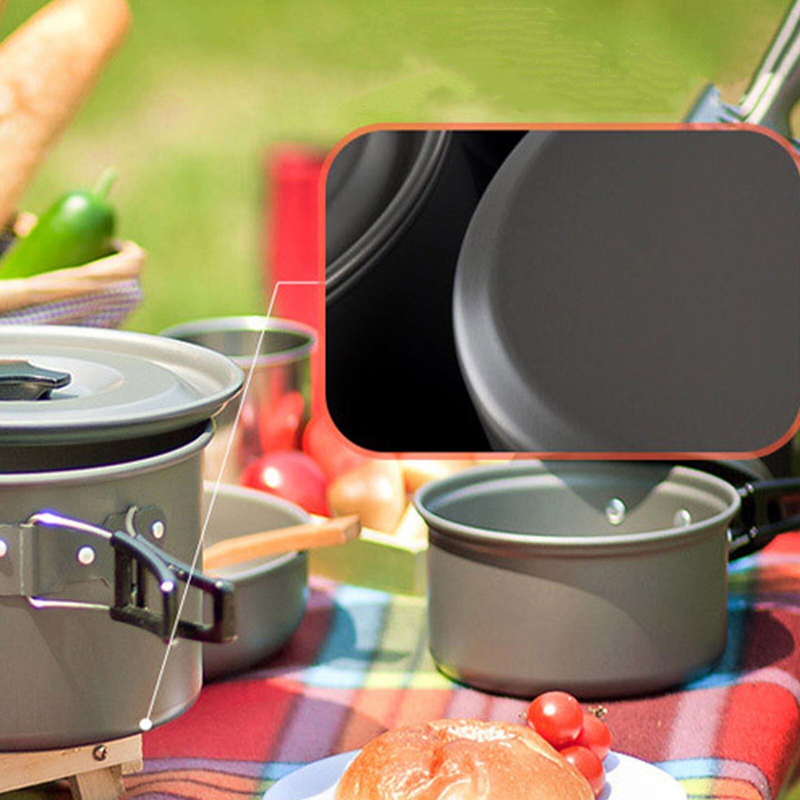 Outdoor Ultralight Camping Cookware Mess Kit with Kettle Pot Pan Plates Cups Fork Spoon Kit Lightweight Camping Cooking Set for