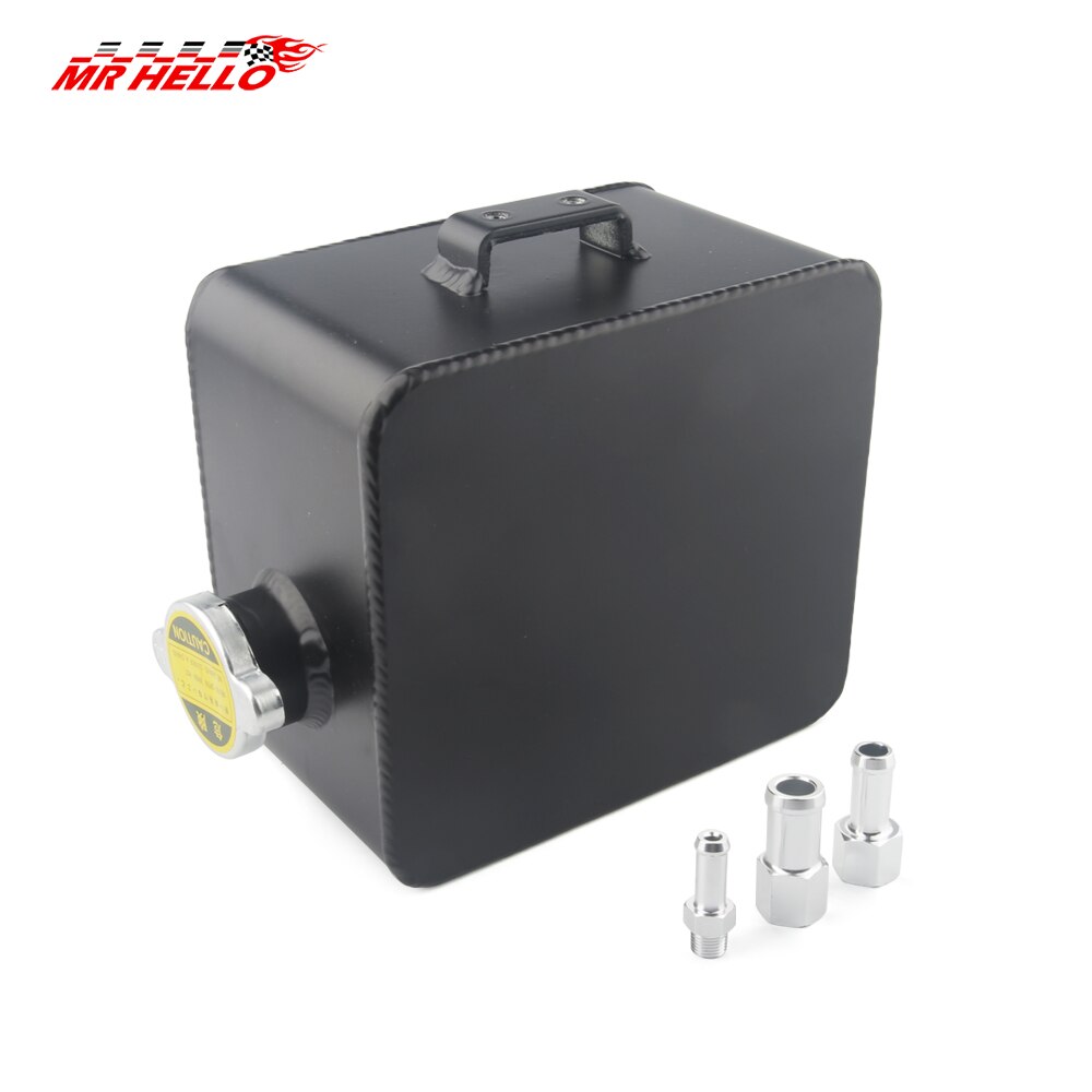 2L Litre Polished Alloy Header Expansion Water Tank &amp; Cap WATER HEADER TANK Coolant Overflow Tank Reservoir Kit: Black