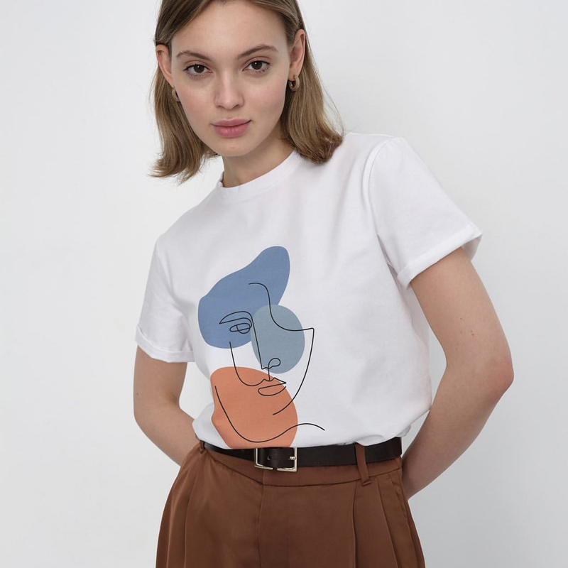 Hirsionsan abstrakt print t-shirt til kvinder sommer oversized 100%  bomuld t-shirts afslappet løs æstetisk t-shirt o-hals toppe: Xxl / Hvid