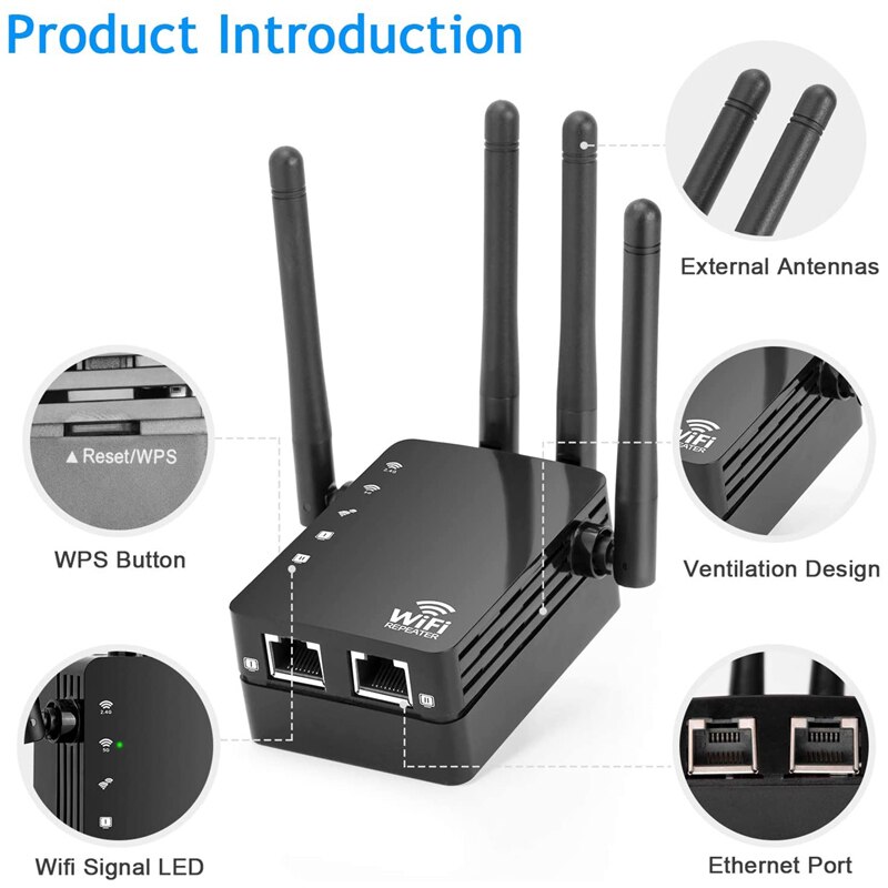 1200Mbps Dual Band wifi repeaterWPS Easy Setup WiFi Range Extender 2.4/5GHz Wi-Fi Signal Booster Amplifier Wireless Extender