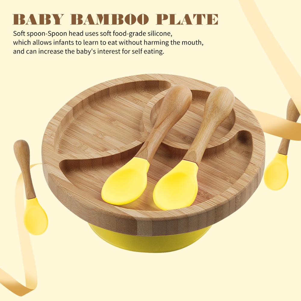 Baby Feeding BowlBaby Dinner fixed Plate Wooden Snack Plate Cutlery Child Feeding Tableware Children Dishes Rice Feeding: Yellow