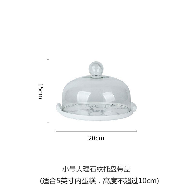 Style européen gâteau plat verre céramique exposition plateau cache-poussière essai plaque décoration créative Dessert Table décoration:  Small Number  Stone Pattern Dual Handle Ceramic Dish   Glass Cover
