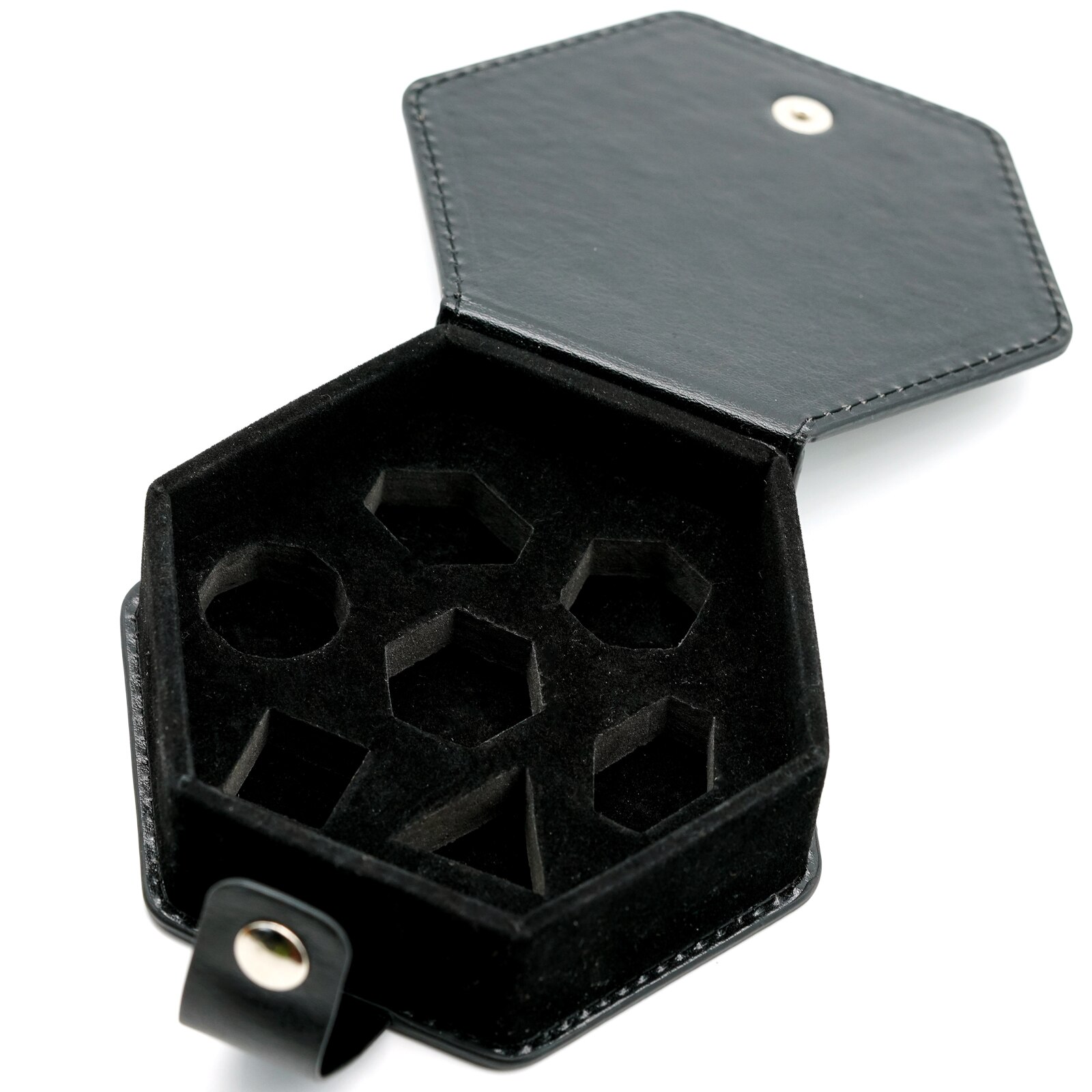 Cusdie capa de dado de couro para 7 peças, para não-idioma, caixa de armazenamento, para 16mm, suporte de dados, para jogos de tabuleiro: Hexagon