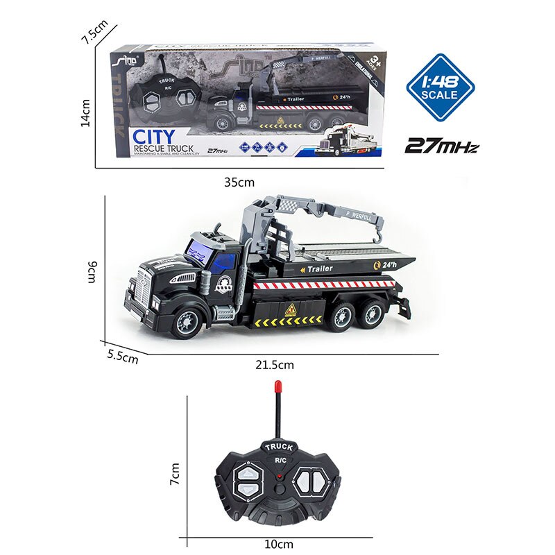 1/48 4CH Simulation Flache Kopf Fernbedienung Verkehrs Rettungs Wrecker Anhänger Transport Pritsche Lkw: QH08-1