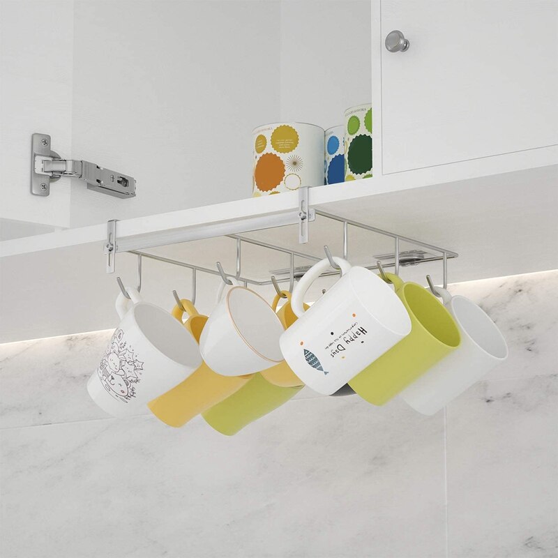 Adjustable Mug Rack Coffee Mug Holder with Extra Large Hook Distance Fit 1.18 Inch -1.96 Inch Thickness Cabinet