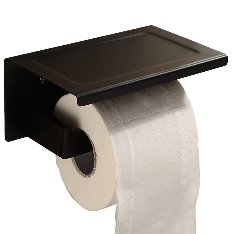 Auswind sort firkantet hardware hardware sæt vægmonteret sort håndklædestativ kappe krog papirholder til badeværelse tilbehør sæt: Telefonholder