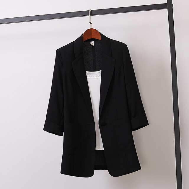 Costume d'été mince pour femmes, nouvelle Business, travail bureau, dames, Blazer décontracté à demi-manches: Black / XL