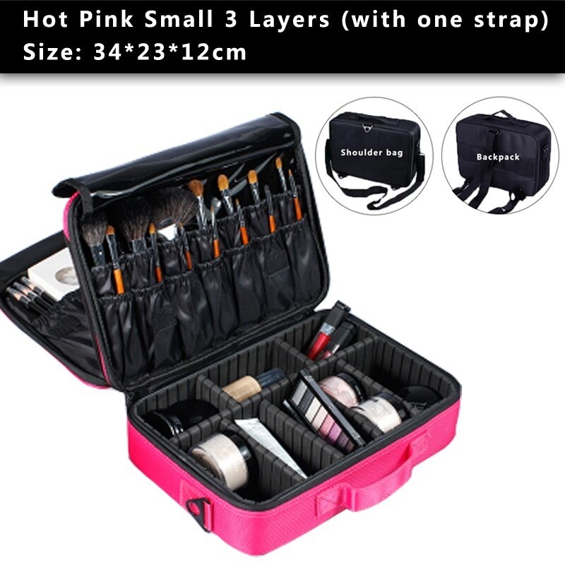 Make Up Bag Makeup Case Makeup Organizer Bolso Mujer Cosmetic Case Large Capacity Storage Bag: hot pink S 3 layer