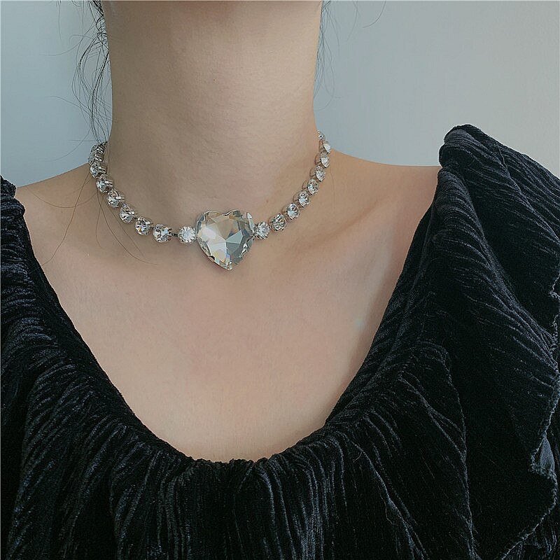 HUANZHI Neue Trend Hüfte hüpfen Metall Kette Zirkon Liebe Halsband Halskette für Frauen Und Mann Party Heißer Schmuck