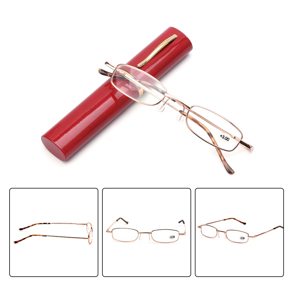 Mini draagbare leesbril met pennenkoker kleine compacte presbyopische bril veerscharnier bril oogzorg  +1.00 ~ +4.00