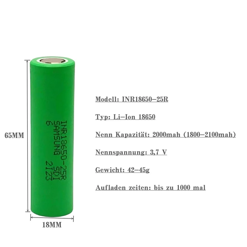 2000mAh 3.7V INR18650 25R 20A Lithium Battery For Screwdriver Flashlight Tool Battery+Charger