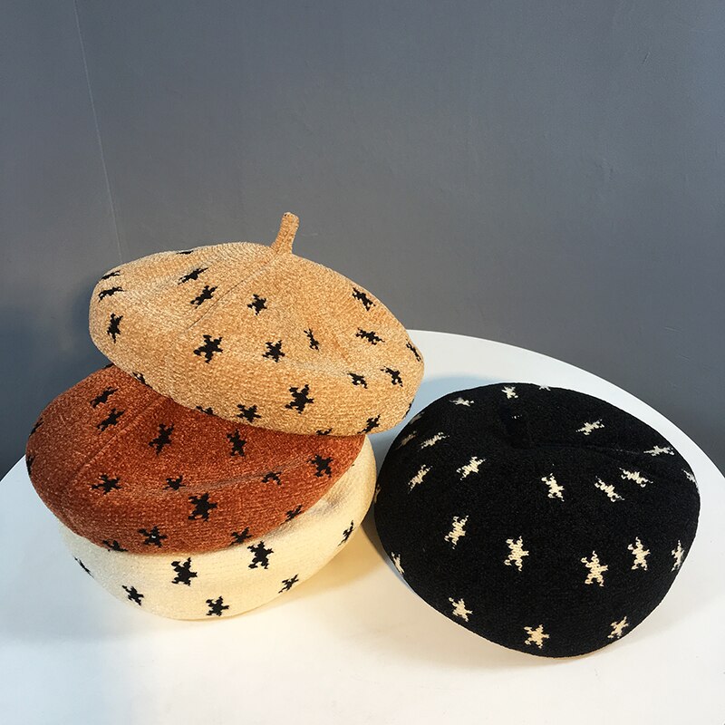 Gorra boina sombrero blanco sombrero de invierno de punto nueva mujeres sombreros boinas sombrero francés boinas redimensionables para mujeres sombrero de cubo gorro